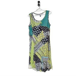 Miss Nikky Patchwork Dress Ruffled Hem Art To Wear Bohemian Size M Dress